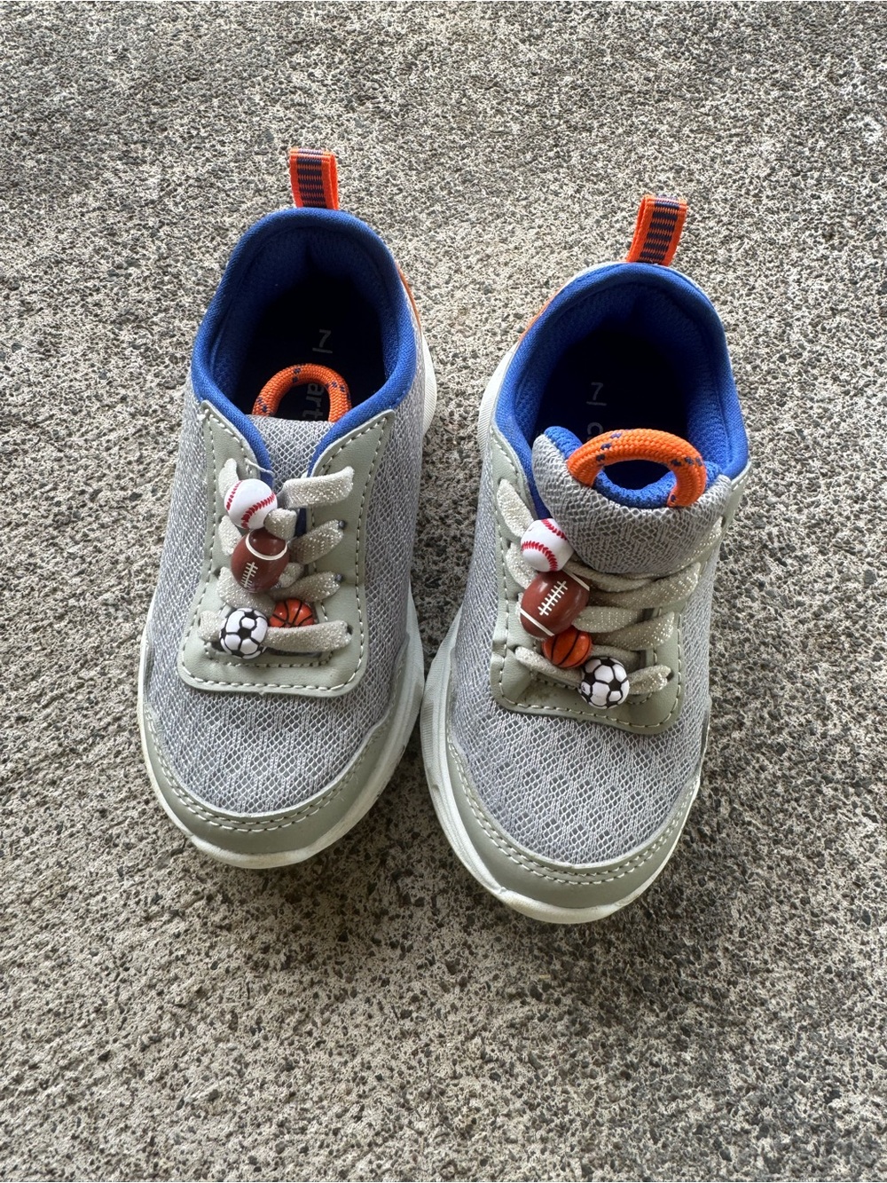 Carter's Gray Mesh Sneakers with Blue Interior and Orange Accents